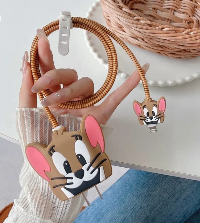 Cute Mouse Charger Cover & Cable Protector Set – Brown