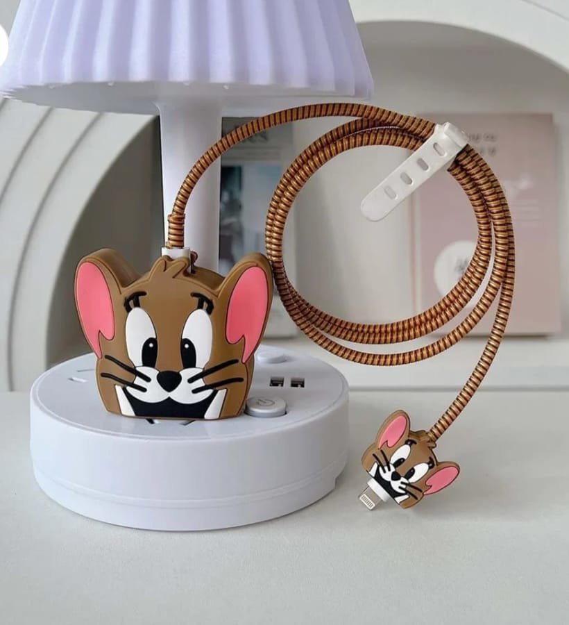 Cute Mouse Charger Cover & Cable Protector Set – Brown - Image 3